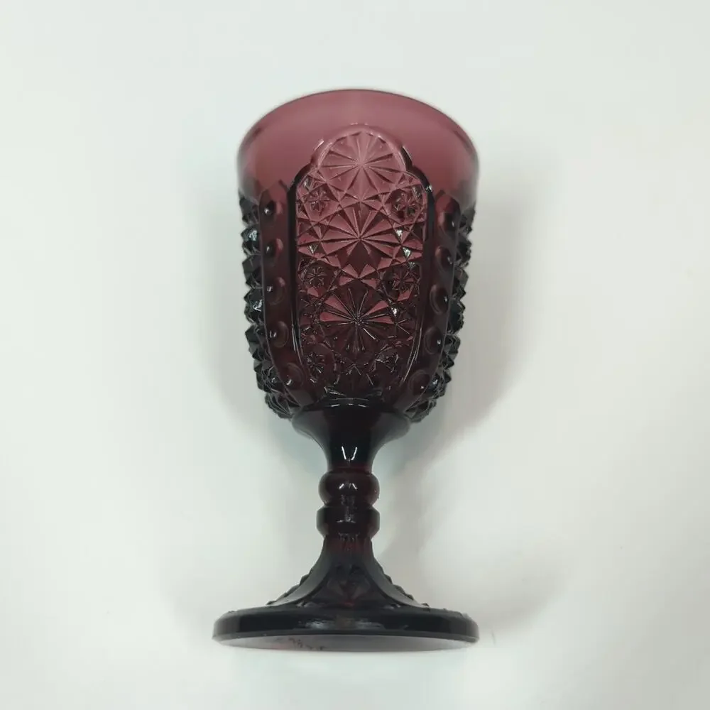 Vintage LG Wright Amethyst Pressed Glass Daisy & Button Straight Band Wine Glass
